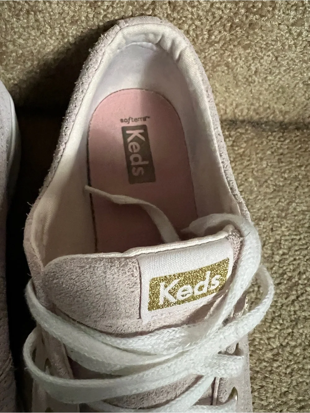 Keds Women's Pale Pink Suede Lace-Up Sneakers with Gold Accents